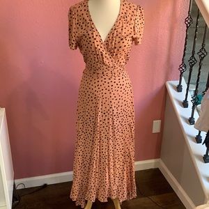 Pink/black polkadot wrap dress